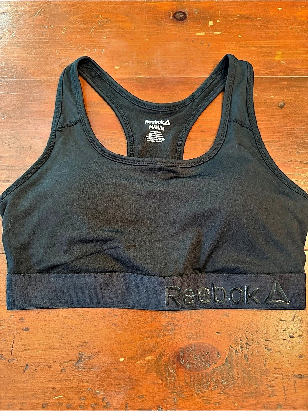 Reebok Medium Impact Racerback Sports Bra with Logo Band Black Medium